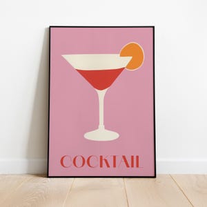 Póster de cóctel rosa: arte retro de bar, impresión de bebida moderna de mediados de siglo, descarga digital, decoración imprimible para el hogar