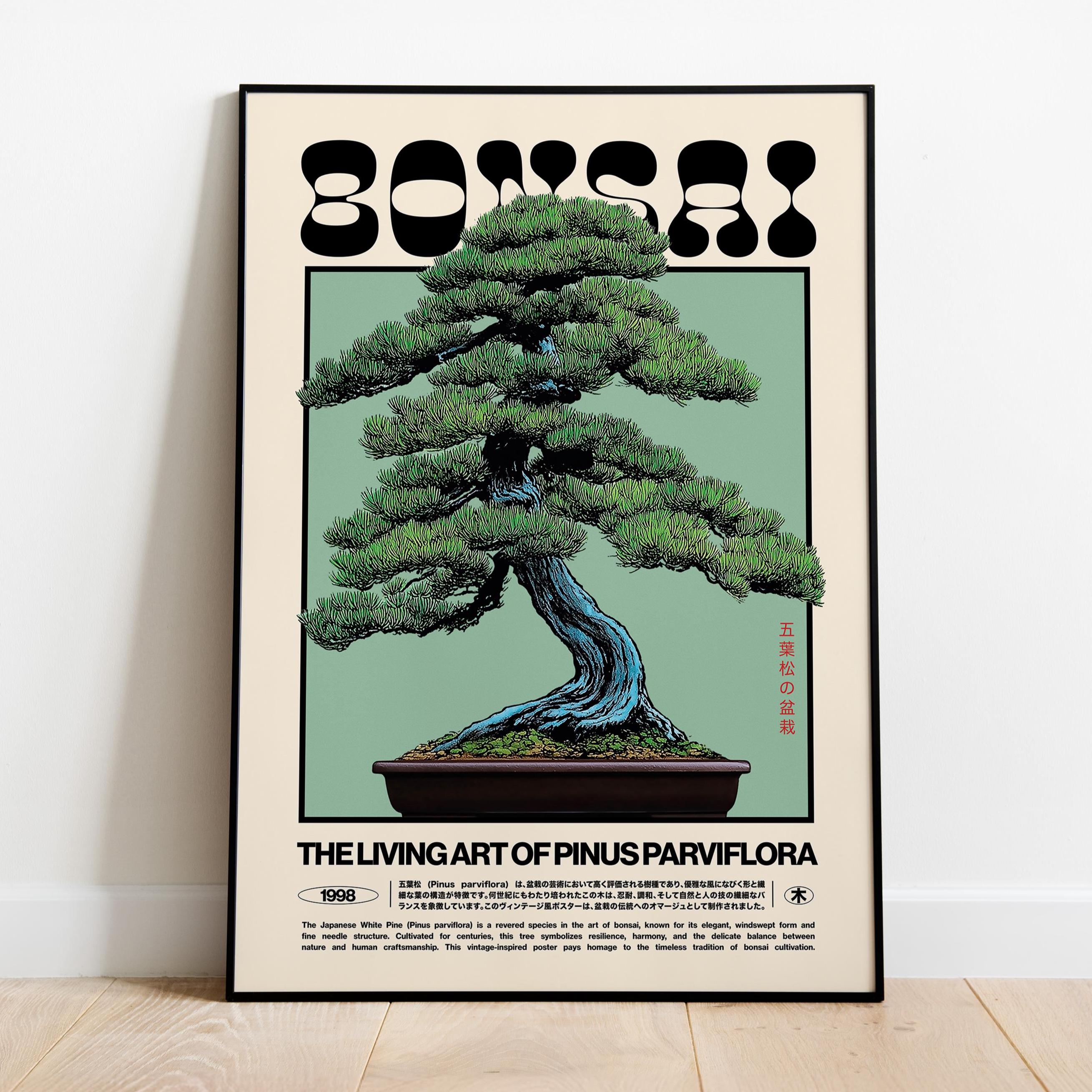 Bonsai Art Print: Retro Japanese White Pine Botanical Poster - Etsy