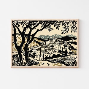 Retro Abruzzo Town Print | Rustic Italian Landscape Wall Art | Italy Digital Art