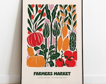 Farmers Market Veggie Illustration – Colorful Vegetable Art Print - Cheerful Kitchen Decor
