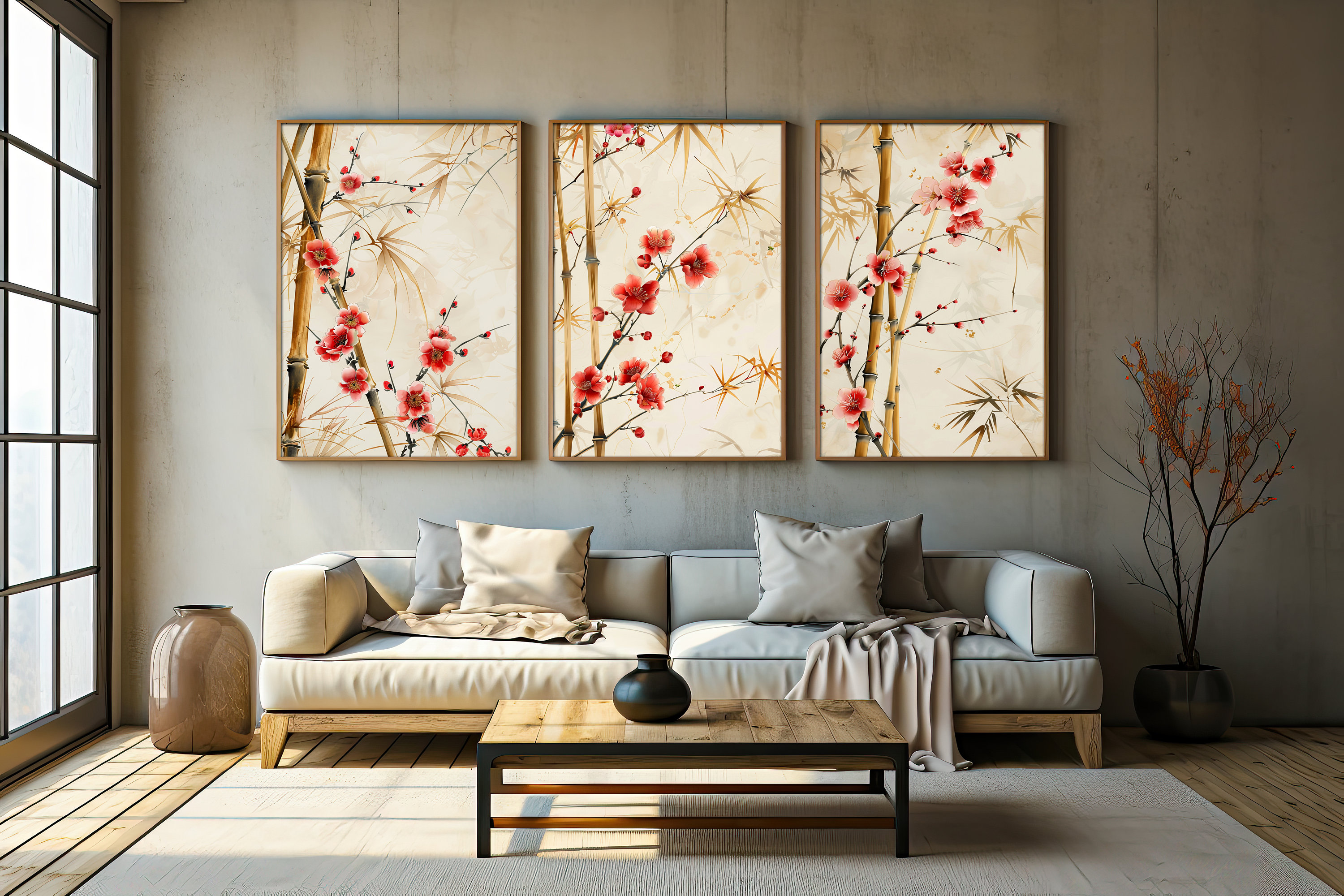 Chinese Plum Blossom & Bamboo Art Prints, Set of 3 - Traditional ...
