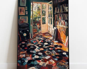 Vinyl Records Room Art Print: Retro Music Lover Decor (Digital Download)