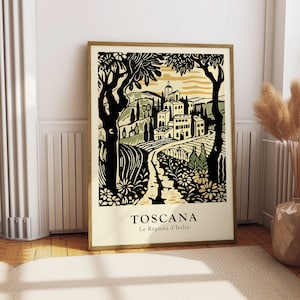 Póster vintage de viaje a Italia: Impresión de la Toscana para decoración de viajes retro - Arte mural