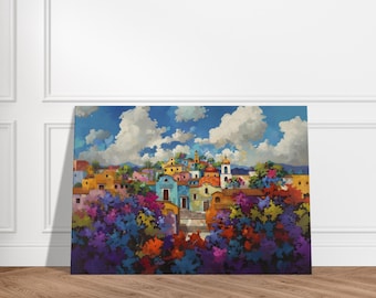 Colorful Mexican Town Canvas Print: Vibrant Street Art
