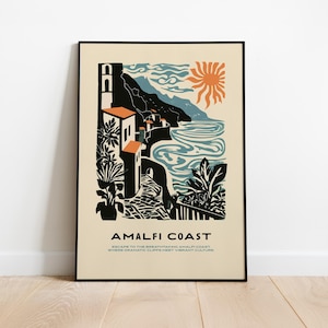 Amalfi Coast Art Print, Italy Travel Poster, Scenic Coastal Art, Mediterranean Wall Decor, Vintage Style Print