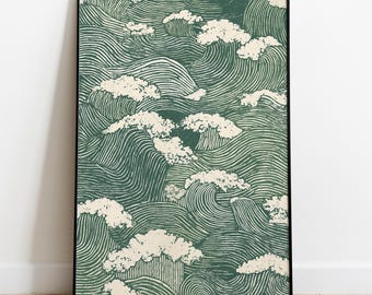 Stampa artistica con motivo a onde giapponesi / Decorazione oceanica giapponese / Poster in stile Wabi Sabi