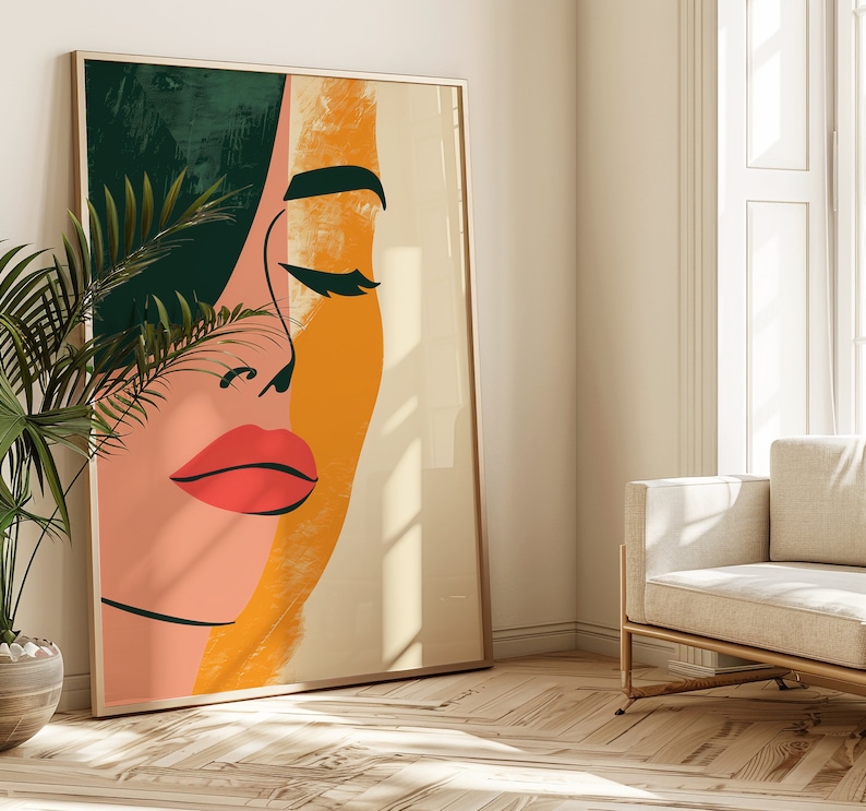 Minimalist Abstract Woman Face Print Retro Bedroom Wall Art Decor