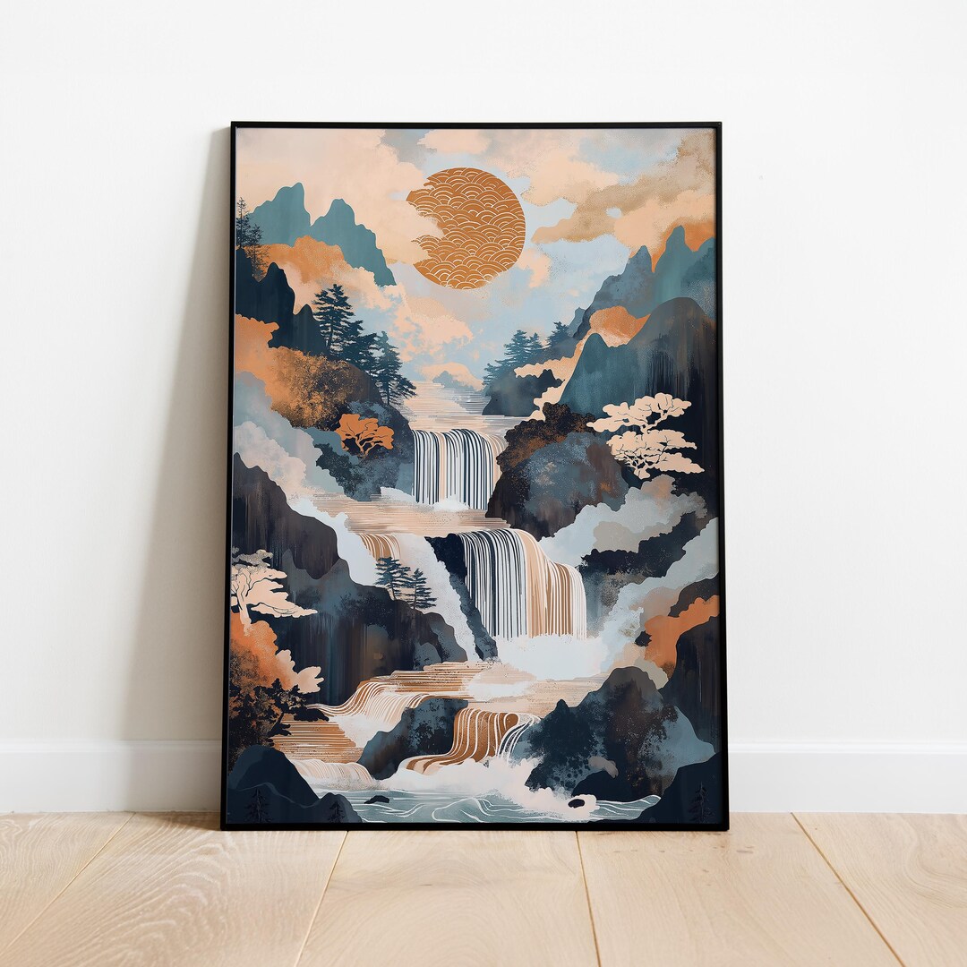 Japanese Waterfall Landscape Print: Vintage Nature Art (digital ...