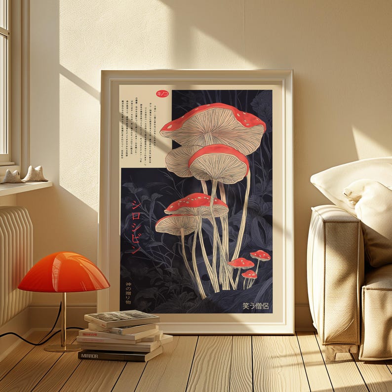 Magical fungi artwork featuring detailed botanical illustration