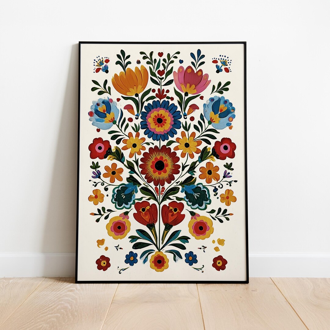 Mexican Folk Art Print: Vibrant Otomi Floral Giclée Wall Decor - Etsy