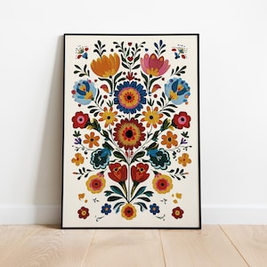 Mexican Folk Art Print, Vibrant Floral Wall Decor, Colorful Otomi Inspired Art, Boho Home Decor, Traditional Mexican Flowers