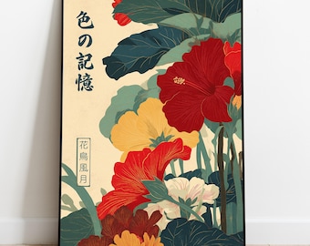 Japanese Hibiscus Flower Art Print – Ukiyo-e Floral Wall Decor