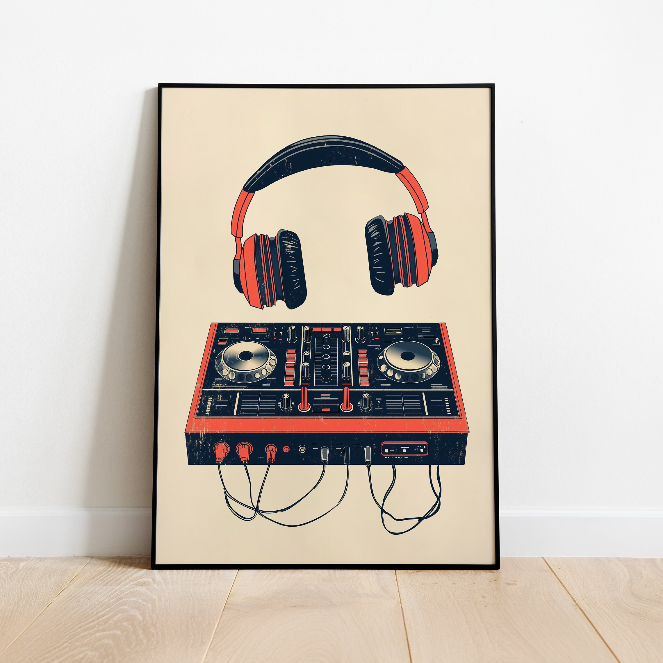 Retro Music Poster: DJ Mixer and Headphones Print - Trendy Studio
