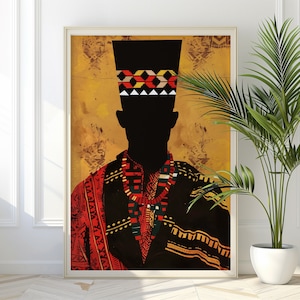 Bold and beautiful: This Afrocentric art print combines geometric patterns and a man silhouette for a unique touch to your space.