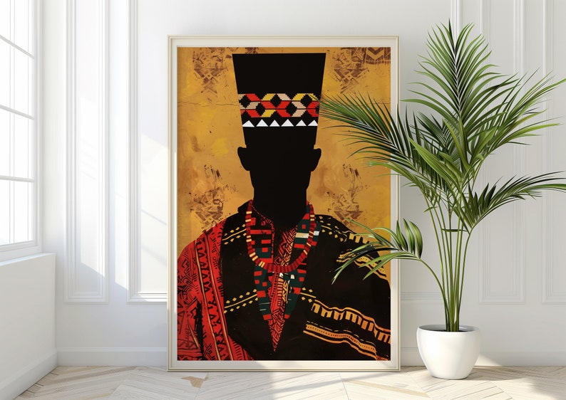 Bold and beautiful: This Afrocentric art print combines geometric patterns and a man silhouette for a unique touch to your space.
