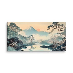 Large Canvas Print Japan Landscape and Mt. Fuji Wall Art, Vintage Style Japanese Art with Cherry Blossoms, Asian Home Decor Gift