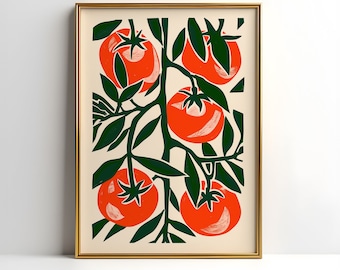 Chique de fazenda: Estampa eclética de tomate - Pôster de vegetais moderno para decoração de cozinha - Download instantâneo