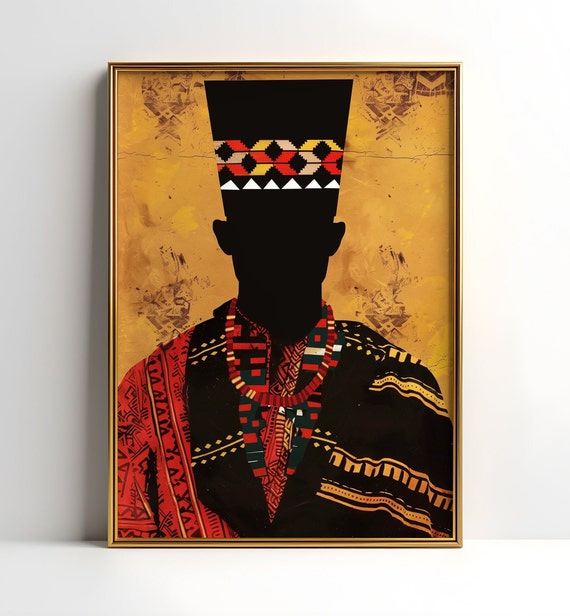 Afrocentric Art Print: Faceless Man Silhouette, Abstract African Pattern