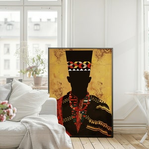 Fuel your wanderlust with this captivating artwork! Abstract shapes and a man silhouette inspire a sense of African adventure.