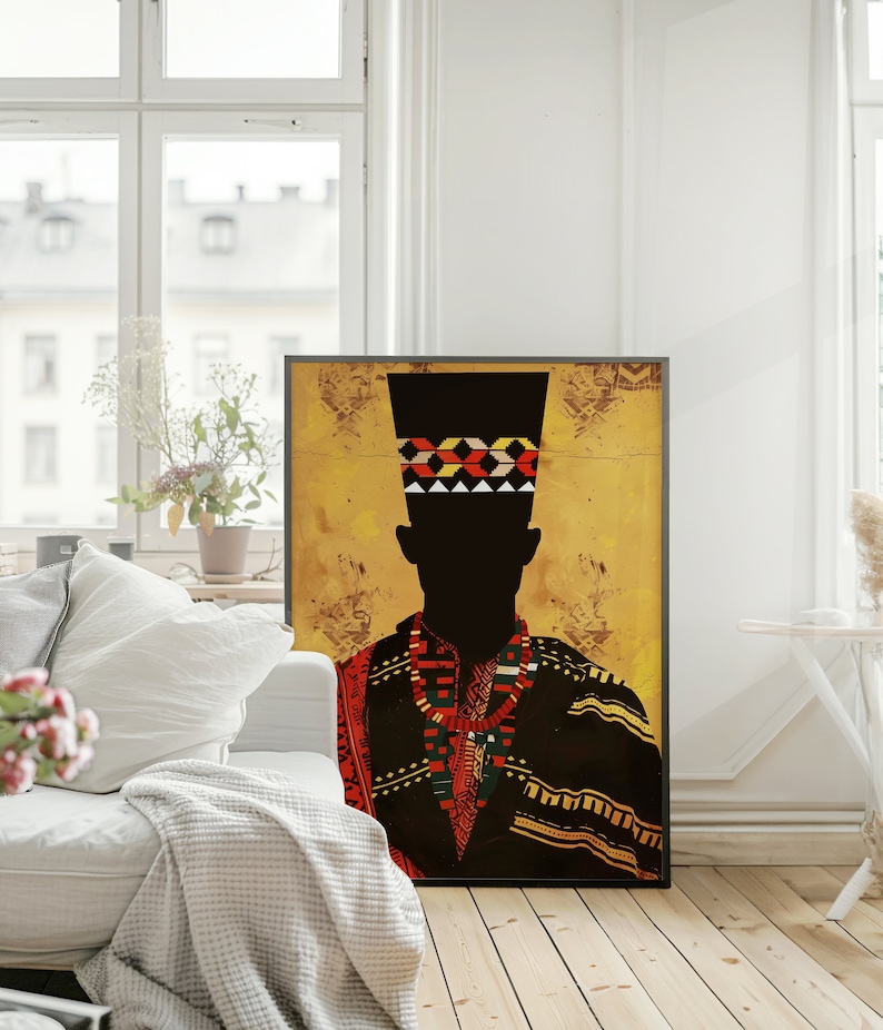 Fuel your wanderlust with this captivating artwork! Abstract shapes and a man silhouette inspire a sense of African adventure.