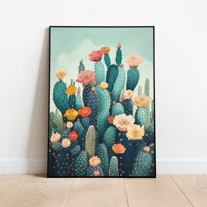 Botanische Wanddekoration - Vintage Kaktus Kunstdrucke, Blumen Illustration