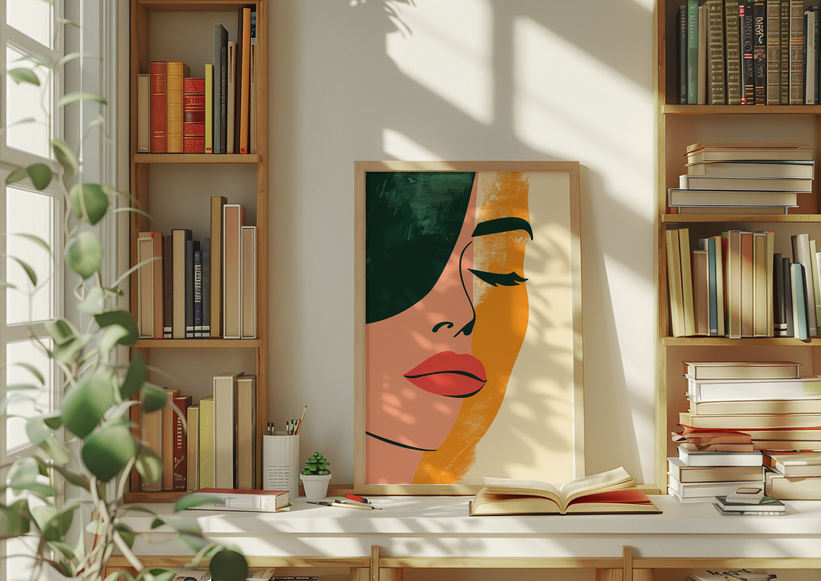 Minimalist Abstract Woman Face Print Retro Bedroom Wall Art Decor