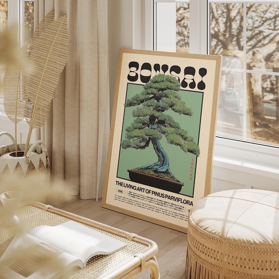 Bonsai Art Print: Retro Japanese White Pine Botanical Poster - Etsy