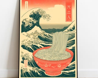 Hokusai Great Wave Ramen Art Print | Japanese Kitchen Decor