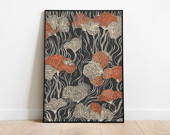 Neutral Abstract Floral Pattern Wall Decor - Vintage Japanese Poster, Digital Download