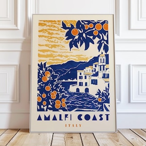 Vintage Italien Reise Poster: Retro Amalfi Küste Print - Bunte Wand Kunst - Orange Print - Instant Download