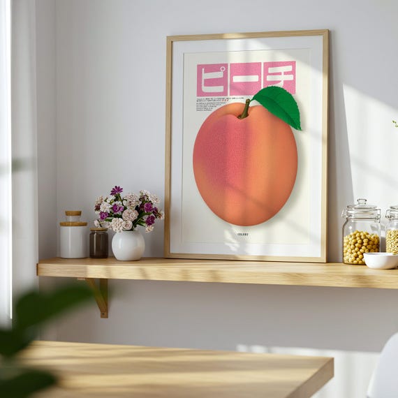 Japanese Peach Pop Art Print: Retro Fruit Illustration - Etsy