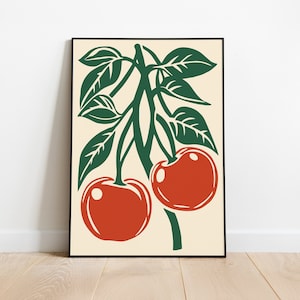 Cherry Retro Art Print - Kitchen Wall Decor - Instant Download Printable