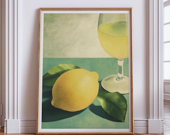 Impressão artística de coquetel vintage de limão e limoncello - decoração retrô para cozinha e bar - pôster de bebidas