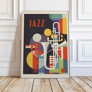 Affiche de jazz rétro, art abstrait jazz vintage, décoration murale moderne colorée, cadeau parfait pour les mélomanes