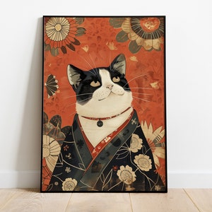 Vintage Japanese Cat Poster: Funny Kimono Wall Art (digital Download ...