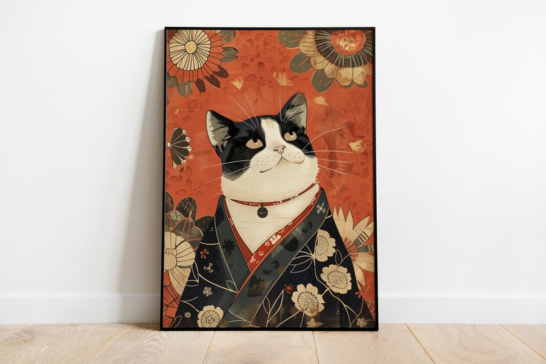 Vintage Japanese Cat Poster: Funny Kimono Wall Art (digital Download ...