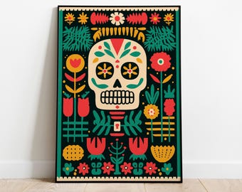 Dia de los Muertos Sugar Skull Print: Mexican Folk Art Calavera