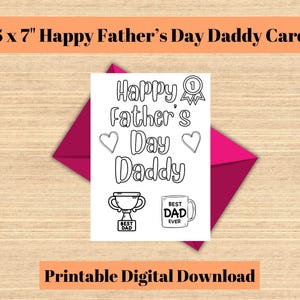 Happy Father's Day-kaart afdrukbare 5 x 7" | DIY kleurkaart voor kinderen en overzicht om in te kleuren | Opvouwbare digitale download Daddy Card