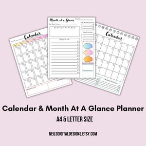 Calendario mensual imprimible sin fecha, planificador, lista de tareas pendientes, metas y motivaciones, tamaños A4 y carta