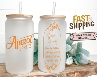Aperol Spritz Glass, Frosted Cocktail Cup with Lid and Straw, Aperol Spritz Gift for Her, Italian Summer Tumbler, Cocktail Lover Gift