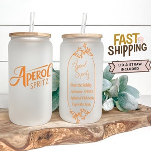 Aperol Spritz Frosted Cups, Summer Drink Glass Cup, Girls Night Tumbler, Women&#39;s Birthday Gift, Party Favor, 16 oz Frosted Glass Can