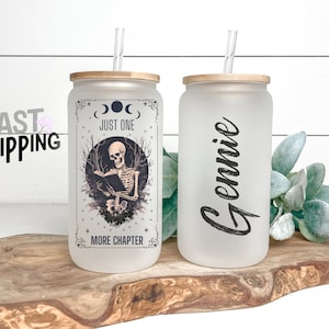 Book Lover’s Personalized Frosted Glass Tumbler Librarian Gifts Bibliophile Tumbler, Books and Coffee Glass Tumbler Bookworm Book Club Gifts