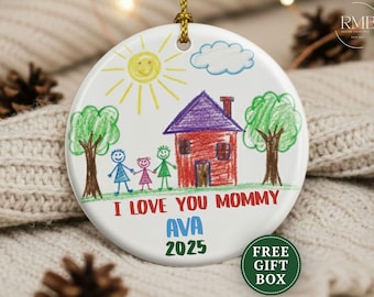 Child's Art Keepsake Ornament: Personalized Ceramic Gift for Mom