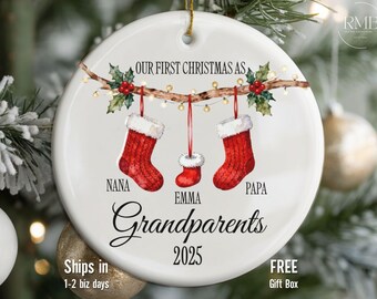 Personalized Grandparents First Christmas Ornament 2025: Baby Name, Ceramic Gift Box