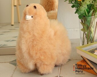 Giocattolo in pelliccia di alpaca, giocattolo in vera pelliccia di alpaca al 100%, giocattolo beige imbottito estremamente morbido, adorabile alpaca peruviana