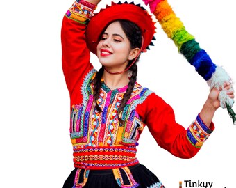 Typical costume of Peru. Typical Peruvian costume from Cuzco. Typical Peruvian costume for women. Typical embroidered dress. VALICHA costume