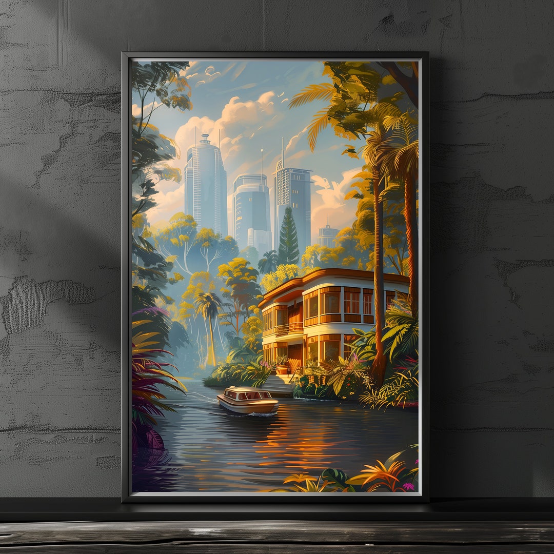 Mid Century Retro Futuristic Urban Oasis 3, Instant Download, Retro ... - Urban Futuristic Artwork For Home