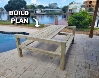 Modern picnic table - patio table - outdoor furniture - build plan - pdf download