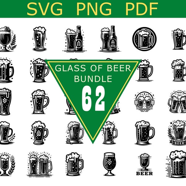 62 Beer glass logo Silhouette svg png pdf Clipart Set for Digital Project, T-shirt | beer glass vector svg | beer png package | beer SVG