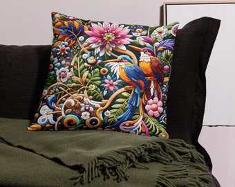 Vibrant Tropical Paradise Pillow Cover with Insert - Exotic Birds & Lush Florals - 18x18 22x22